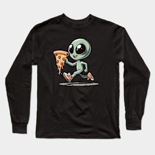 Funny Alien with Pizza, Loves to Eat Pizza Long Sleeve T-Shirt